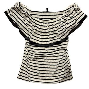 Off the Shoulder Ruffled Tee Striped